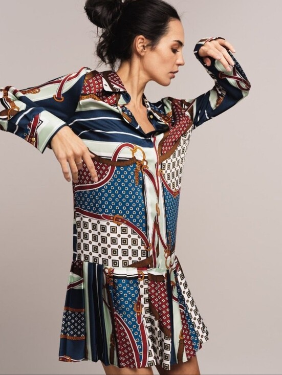 Zara Dresses & Skirts - Zara Silky Geometric Pleated Shirt Dress